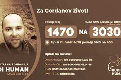 Humanitarna fondacija BUDI HUMAN prikuplja novčana sredstva za Gordana Savića (1981)